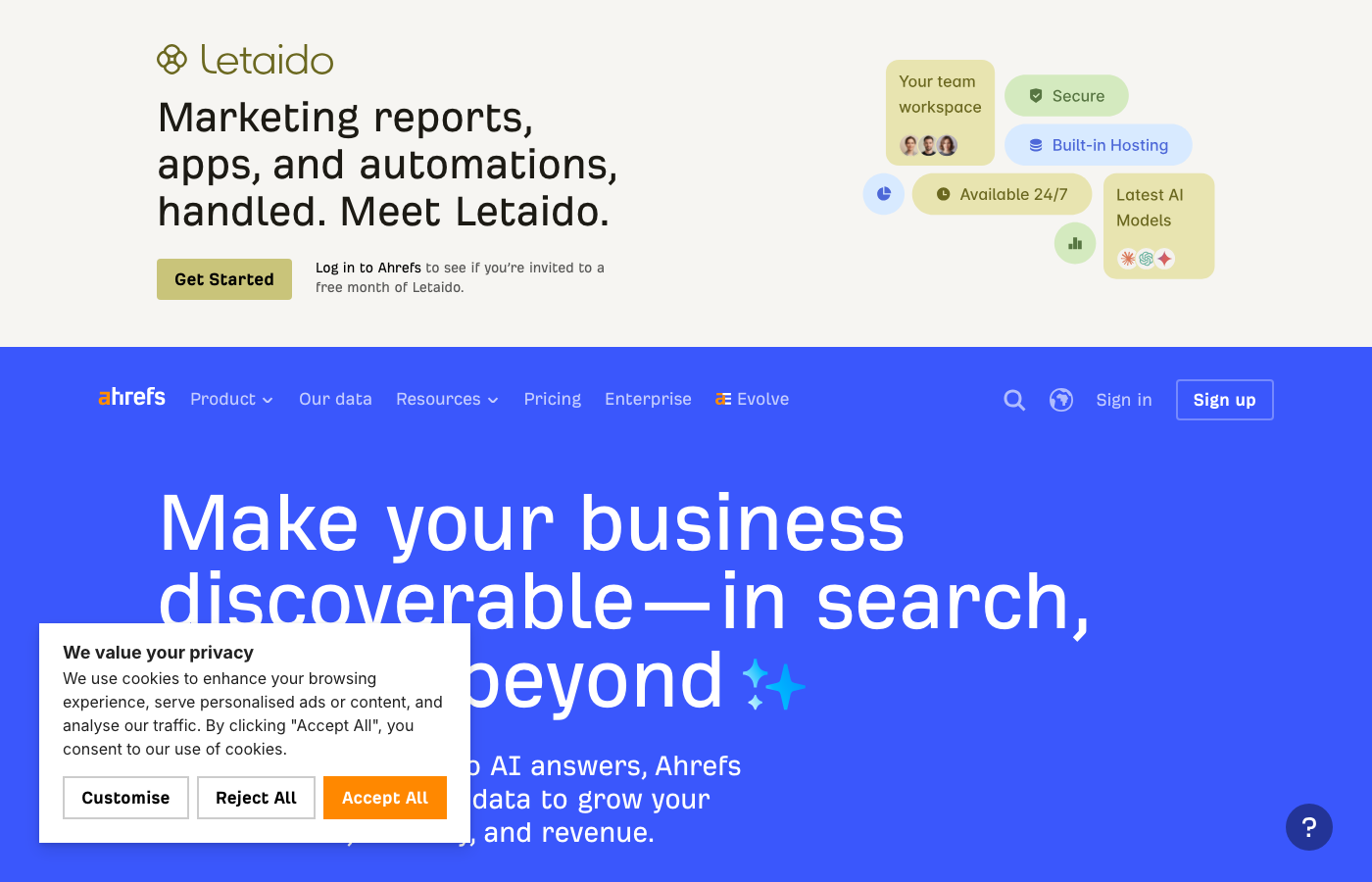 Ahrefs homepage